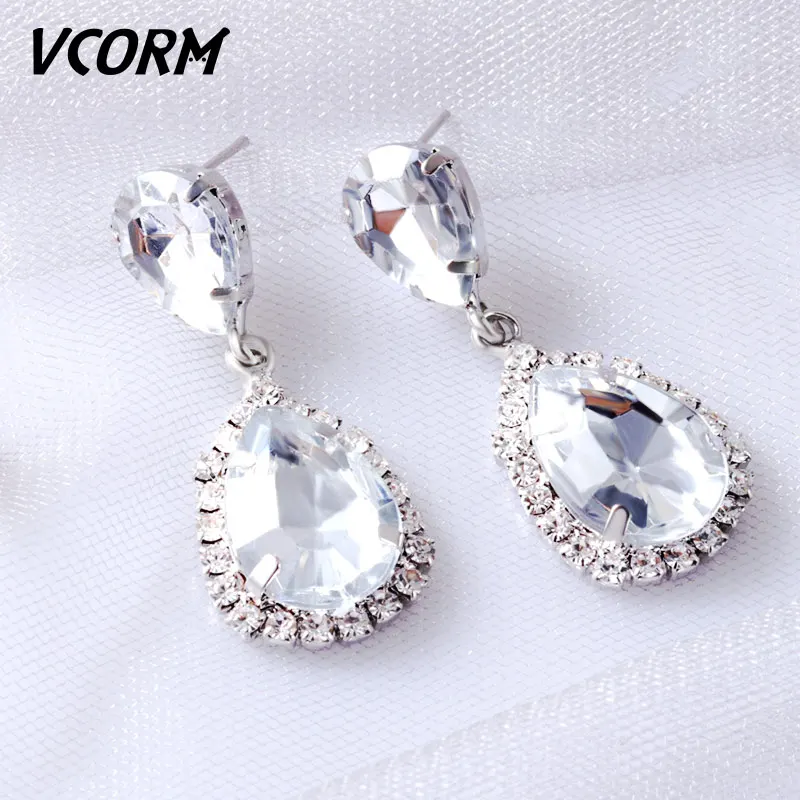 Silver VCORM новые корейские модные длинные висячие серьги с кристаллами для женщин массивные классические геометрические висячие серьги хорошее ювелирное изделие подарок - Окраска металла: Silver