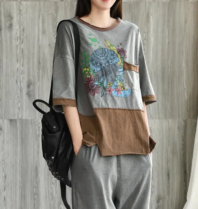 2 шт. в комплекте женская одежда с винтажным принтом свободная повседневная