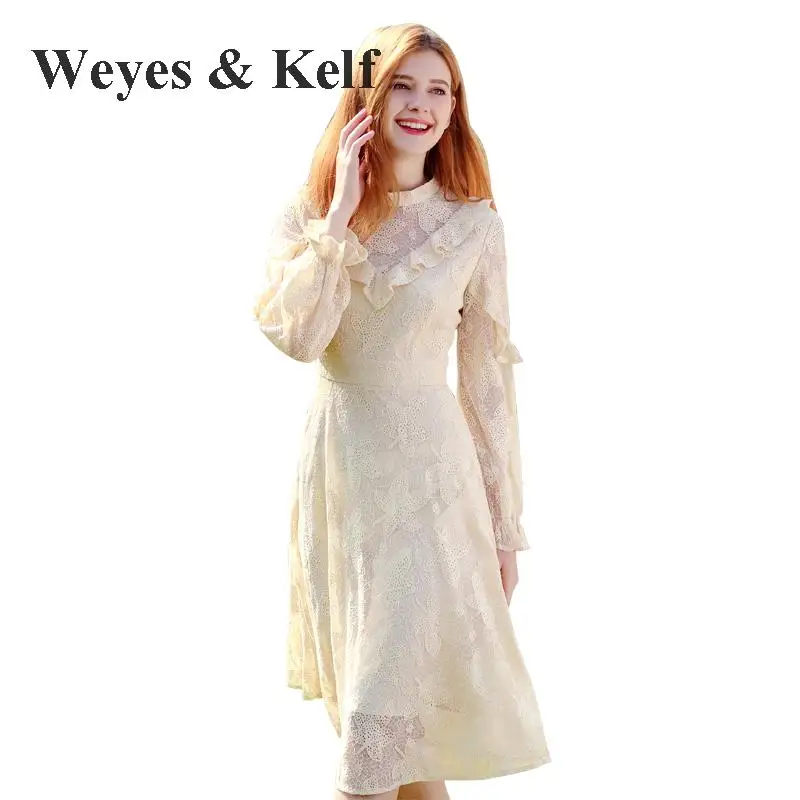 Weyes & Kelf весеннее милое кружевное платье для женщин 2018 элегантное с длинными