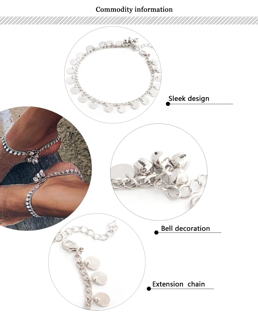 Новинка колокольчики круглый Boho ножной браслет цепь лодыжки летний браслет Подвеска для щиколотки сандалии с кисточками босиком пляжная нога свадебный подарок ювелирных изделий