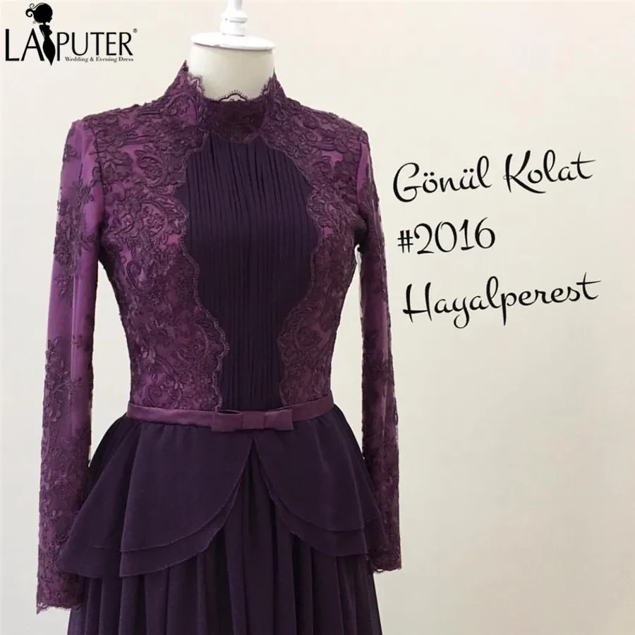 2017 шифоновая с длинными рукавами кружевные фиолетовые Вечерние платья длинные