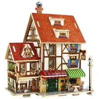 free shipping 3d wood puzzle diy model kids toy france french style coffee house puzzlepuzzle 3d buildingwooden puzzles