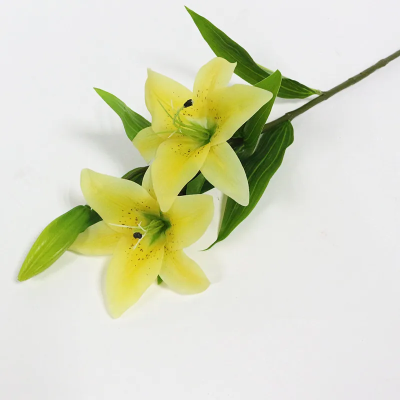 yellow Flone 3 головки настоящие на ощупь цветы лилии латекс искусственная лилия цветы Букеты ветка искусственный цветок дом для дома Свадебный декор - Цвет: yellow
