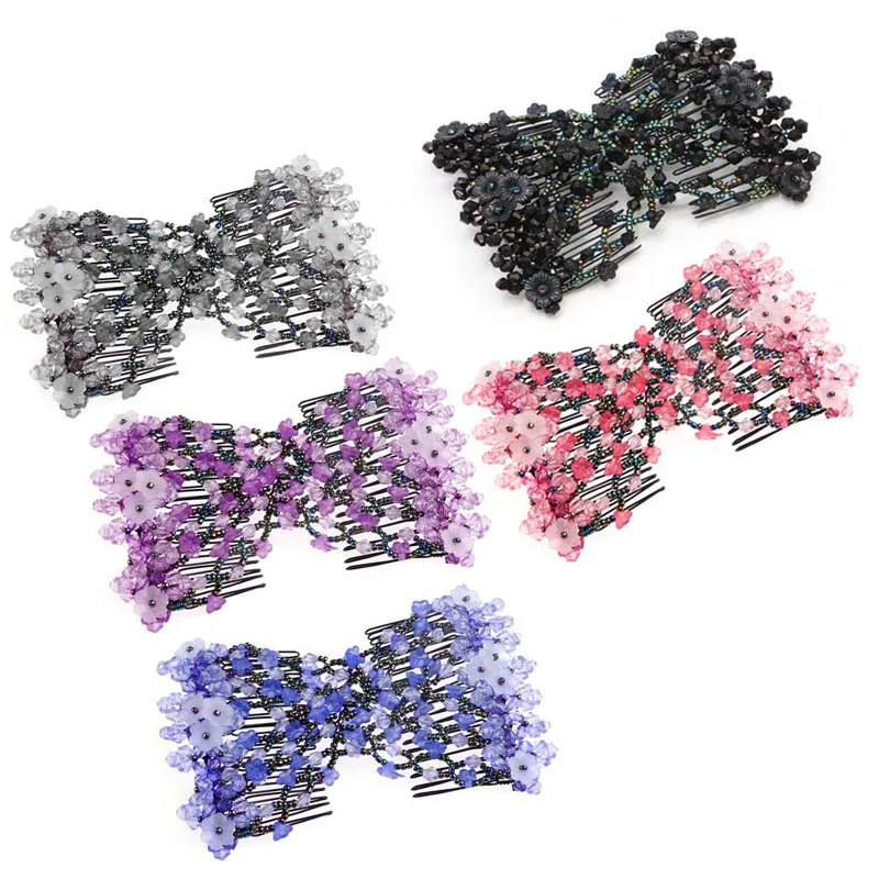 

Magic Beads Elasticity Double Hair Comb Clip Stretchy Hair Combs Clips Fashion
