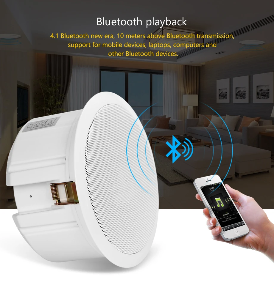Активный bluetooth потолочный динамик стерео Беспроводная потолочная акустическая система фоновая музыка