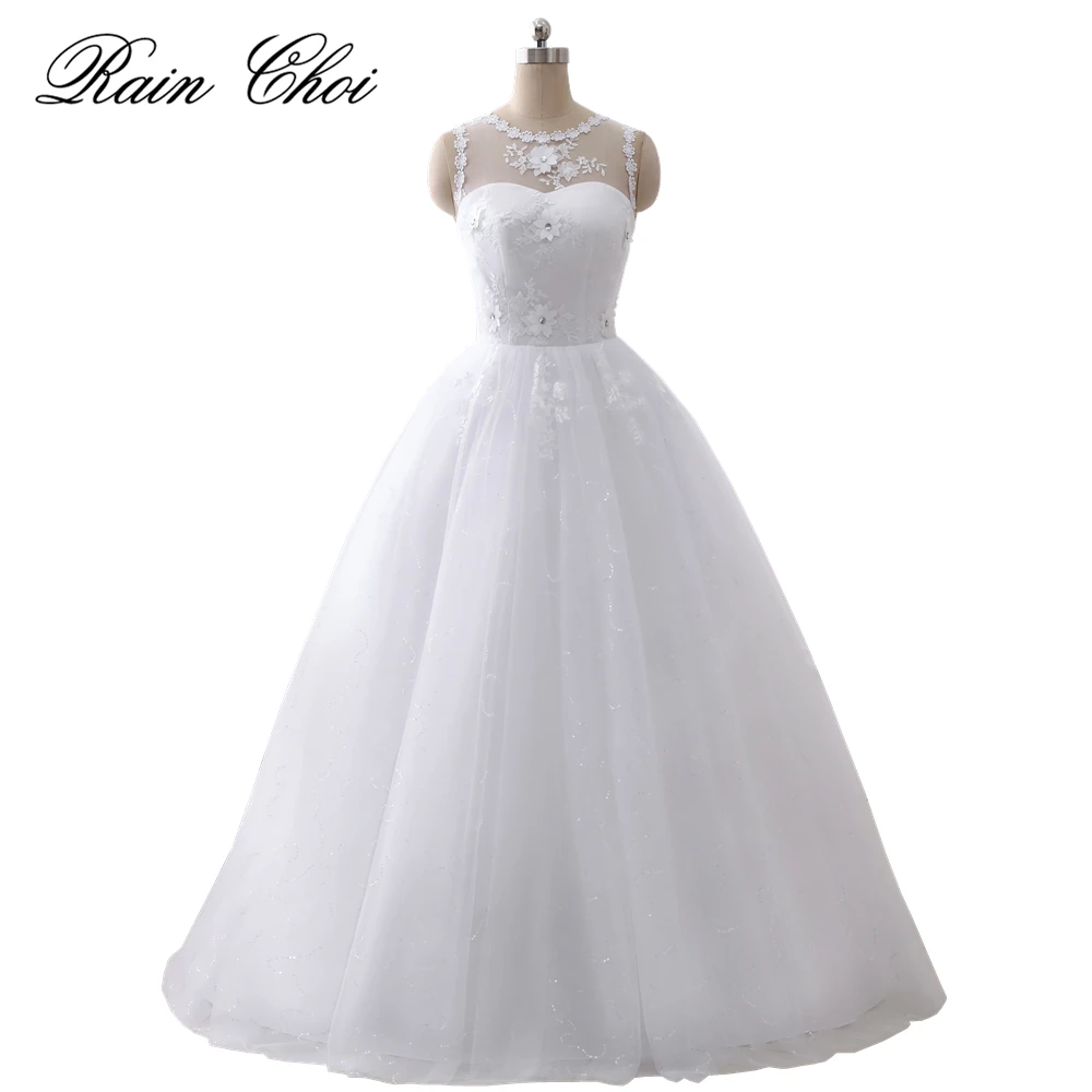 

Wedding Dress 2021 Vestido de Noiva Appliques Flower Ball Gown O-Neck Lace Princess Wedding Gown Plus Size