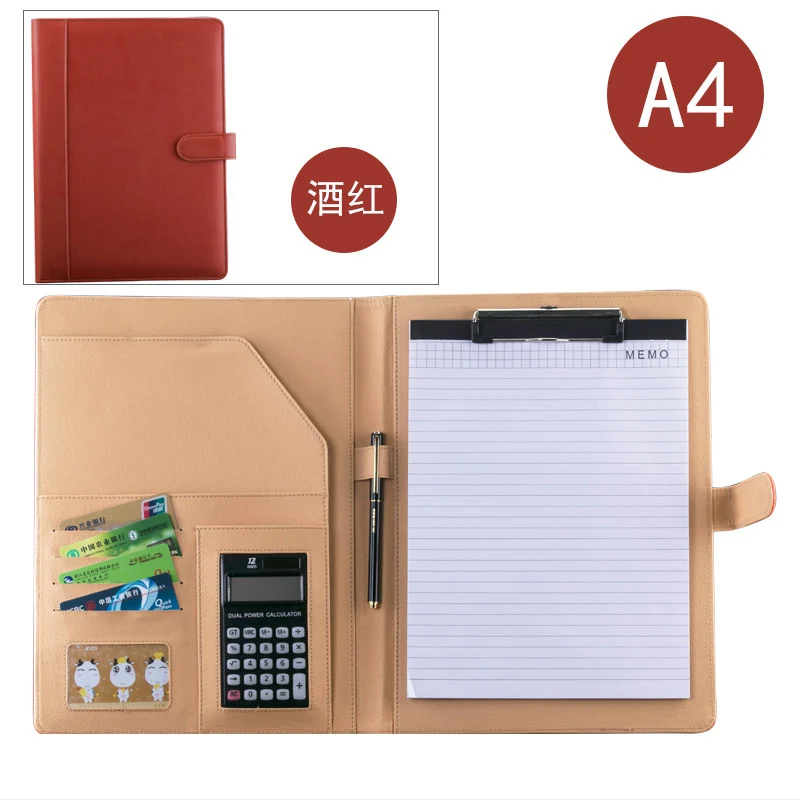 PU leather folder for A4 documents folders school exercise books notebook planner clip Office and School Supplies 1213 | Канцтовары для
