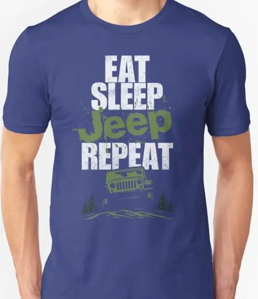 Мужская футболка Eat Sleep Jeep 4X4 Repeat унисекс с джипом внедорожным автомобилем