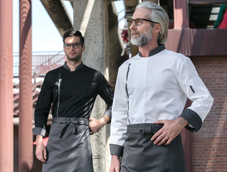 new arrival spring quality long sleeve white black restaurant kitchen work clothes chef cloth and cook uniform for man