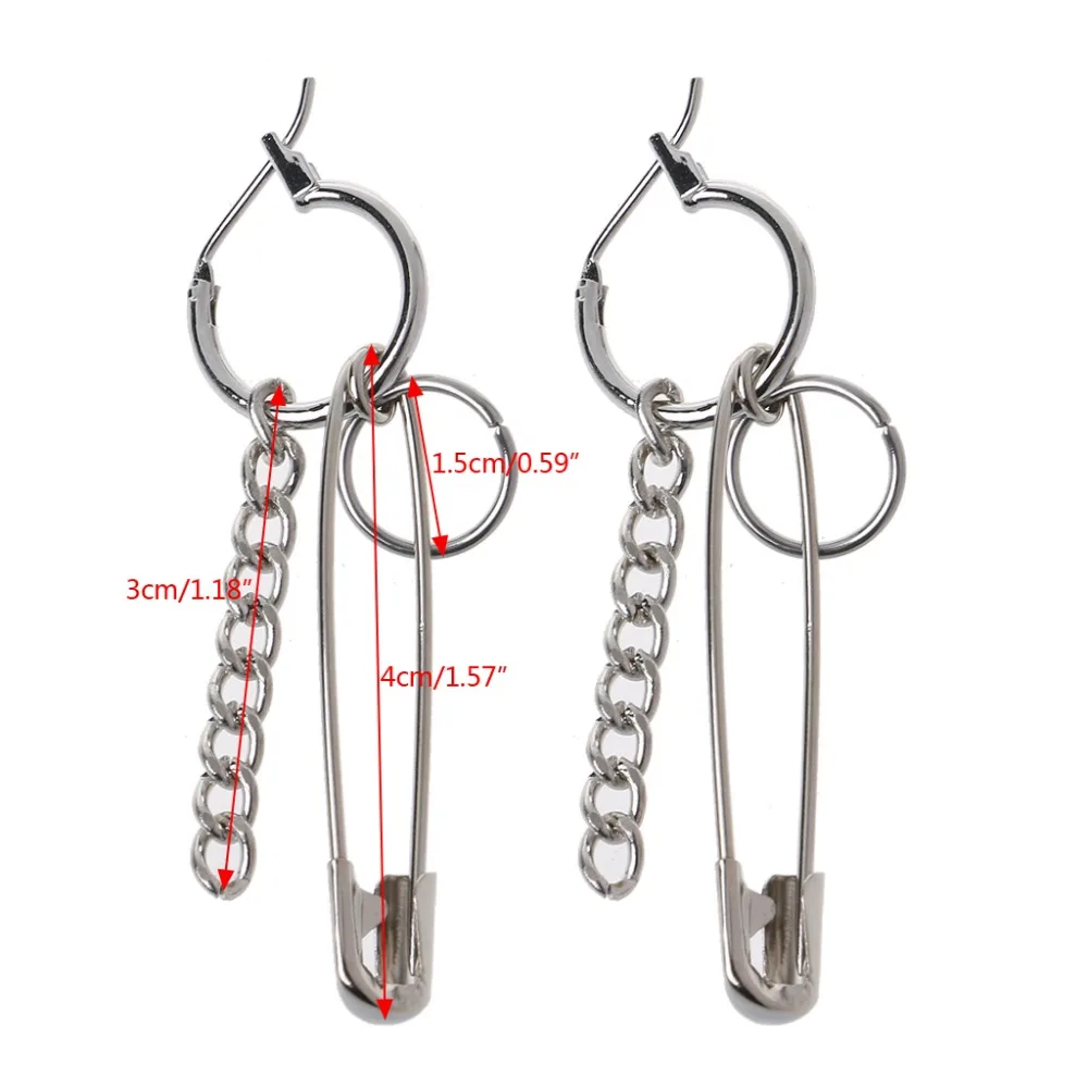 

JAVRICK 1Pair Safety Pin Shape Geometry Long Chain Tassel Irregular Earring