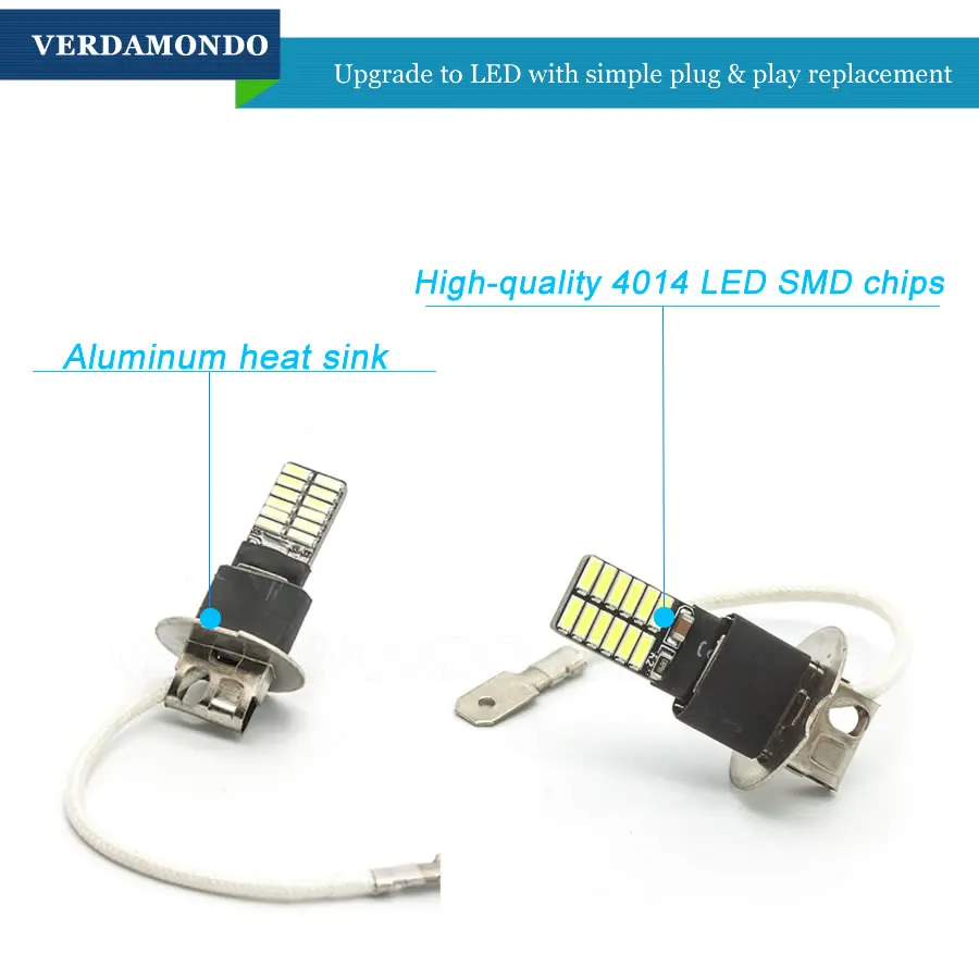 

H3 PK22S 24 4014 SMD Car LED Light White DC 12V Auto Fog Lamp Daytime Running Driving Bulb DRL High Bright