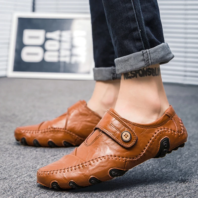 Handmade Genuine Leather Men's Flats Casual Luxury Brand Men Loafers Comfortable Soft Driving Shoes Slip On Moccasins | Обувь