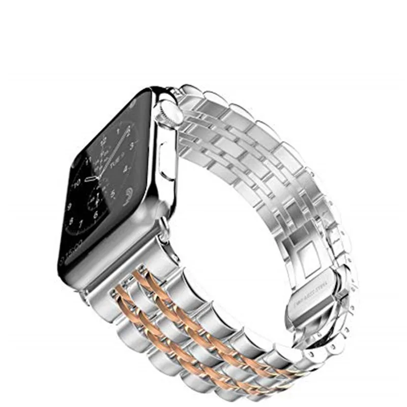 Ремешок мужской из нержавеющей стали для Apple Watch 4/3/2/1 складная застежка с двумя