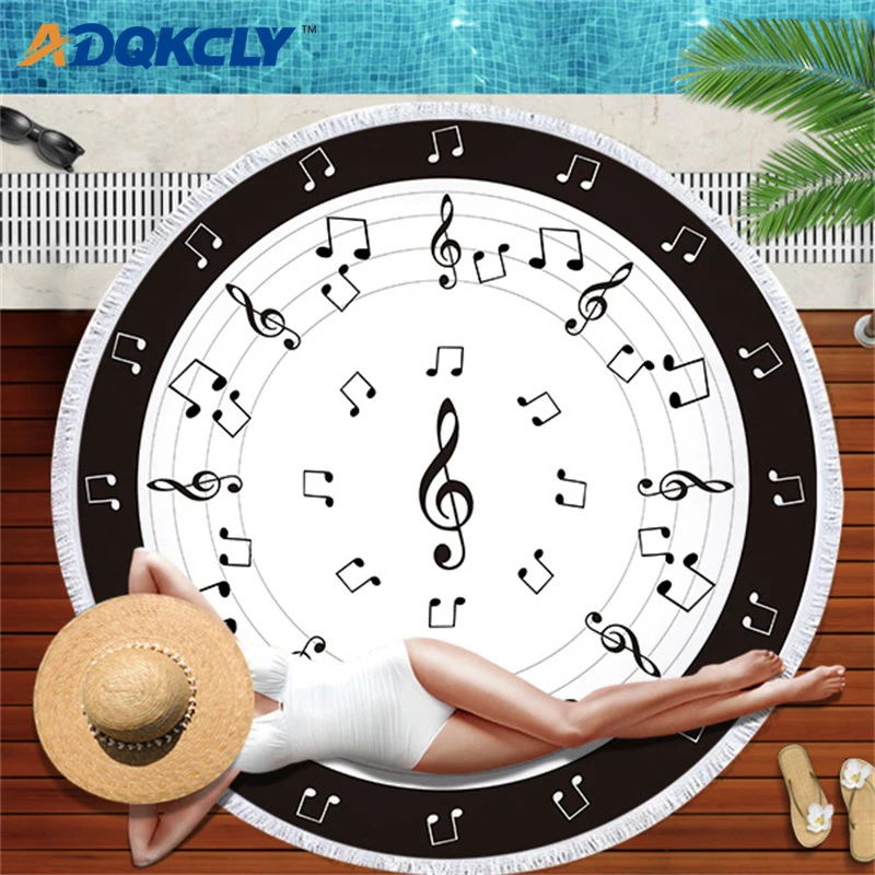Большое круглое пляжное полотенце ADQKCLY Music Note микрофибра полиэстер 150*150 см банное
