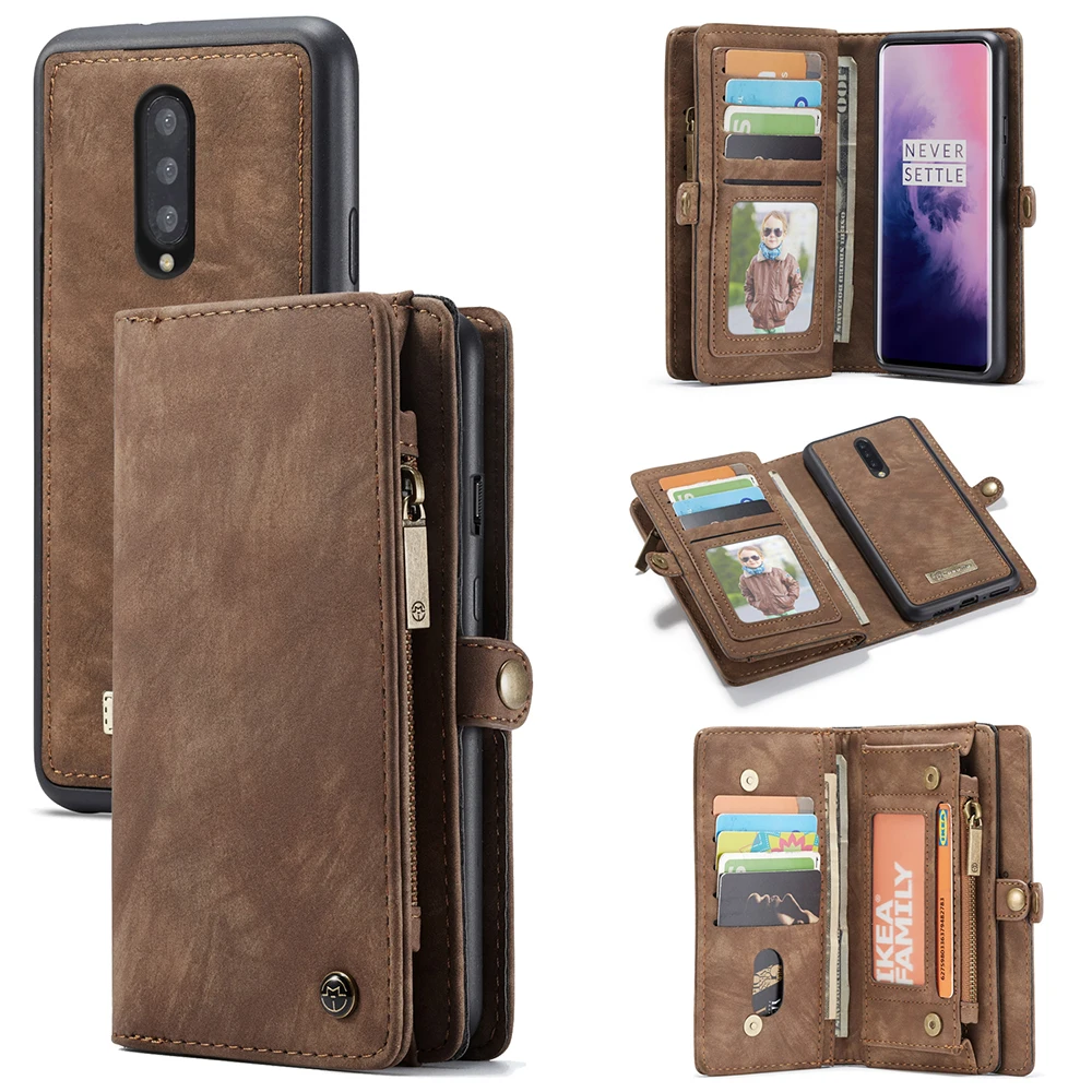 Brown Чехол для Oneplus 7 Pro, многофункциональные карты, кошелек, чехол для телефона, для Oneplus 7, 7 Pro, съемный, из коровьей кожи, флип, подставки, Fundas - Цвет: Brown