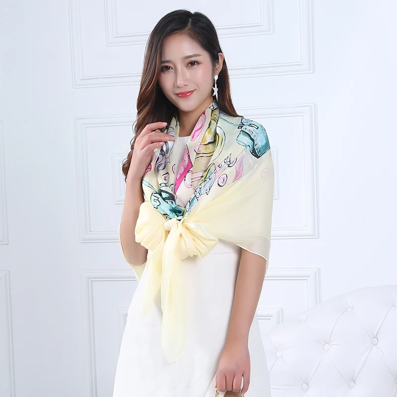 140cm*140cm Free Shipping New Arrival Women PINK Print Flower oil painting square silk scarf women royal pashmina female 2017 | Аксессуары