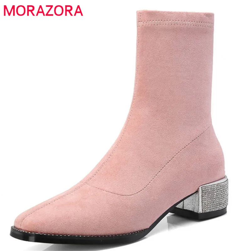 MORAZORA/2020 Высококачественные эластичные ботинки из флока Сезон осень зима Модные