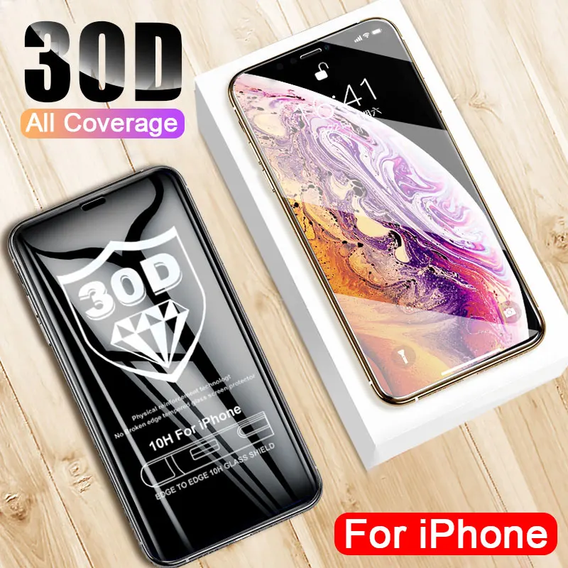 Защитное стекло с изогнутыми краями 30D для iPhone 7 8 6 6S Plus X XR XS Max|Защитные стёкла и