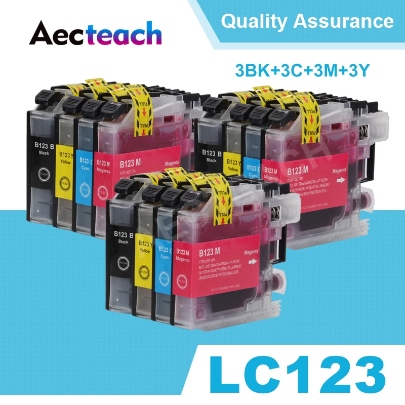 Aecteach LC121 LC123 для Brother LC 123 полный картридж с чипом J6720DW J6520DW DCP J4110DW J132W J152W J552DW