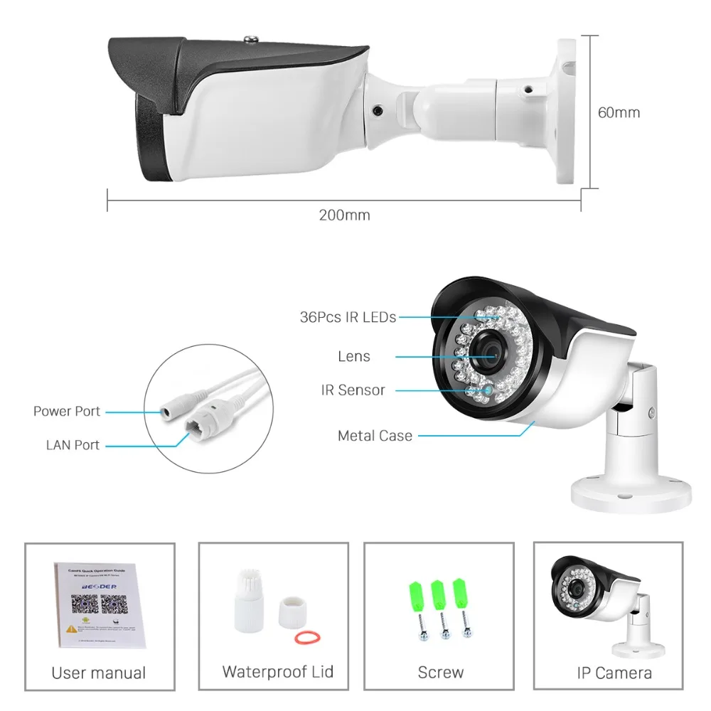 Besder H.265 ip-камера наблюдения 1080P 2MP HI3516E+ 1/2. 8 ''SONY IMX307 ИК светодиодный ночного видения наружная цилиндрическая камера видеонаблюдения ONVIF