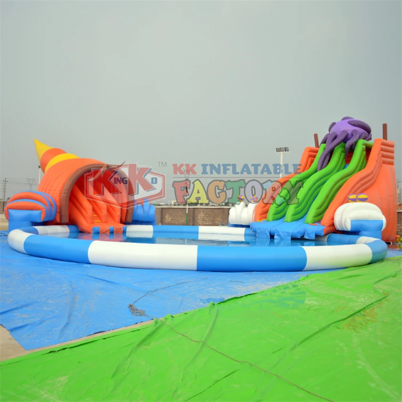 Koop Grote Outdoor Zwemmen Poos/Octopus Waterpark/Opblaasbare Zwembad Glijbaan Met Pvc Zwembad