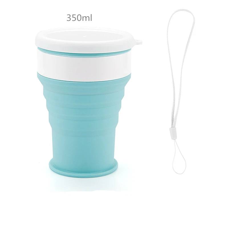 350ml-Blue 350 мл Складная силиконовая чашка, бутылка для воды, кружка, Спортивная уличная посуда, Складная Питьевая бутылка, кофейная кружка для детей, студентов - Цвет: 350ml-Blue