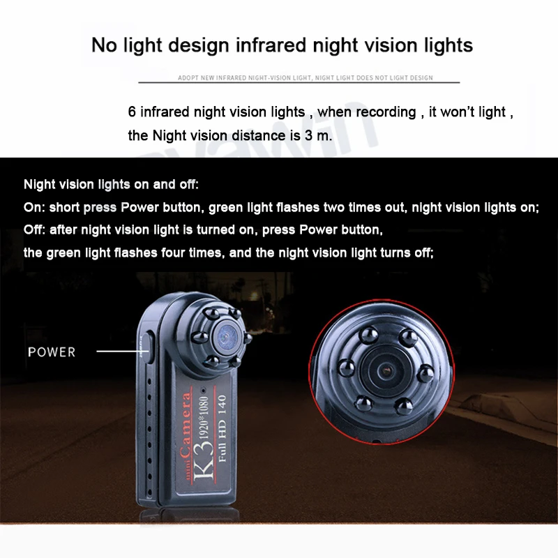 Видеокамера черная мини камера 1080p инфракрасное ночное видение 1920*1080 обнаружение