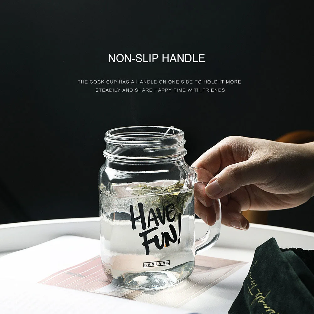 Креативная стеклянная кружка Mason черная белая с утренним рисунком букв чашка для