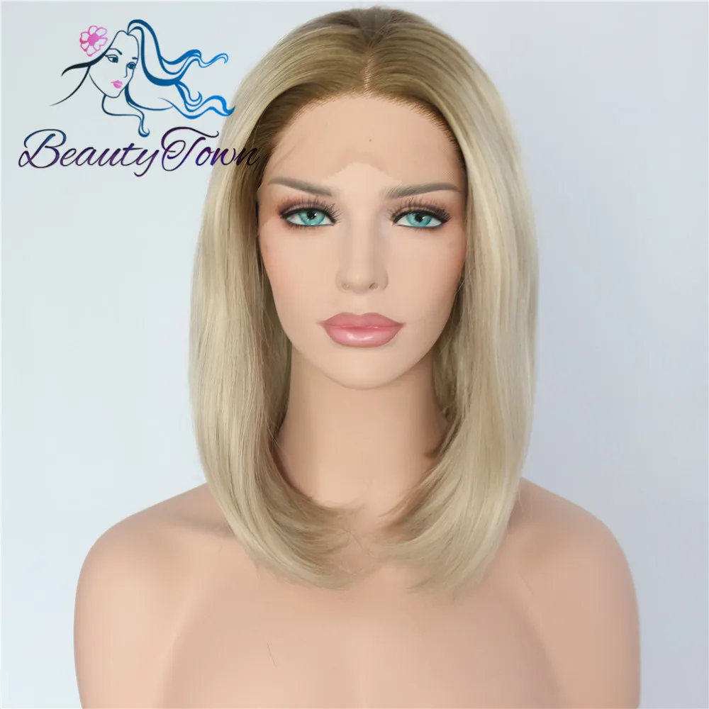 BeautyTown Bobo термостойкие волосы коричневый Омбре блонд ручная вязка парик для косплея синтетические кружевные Передние Вечерние парики для подарка
