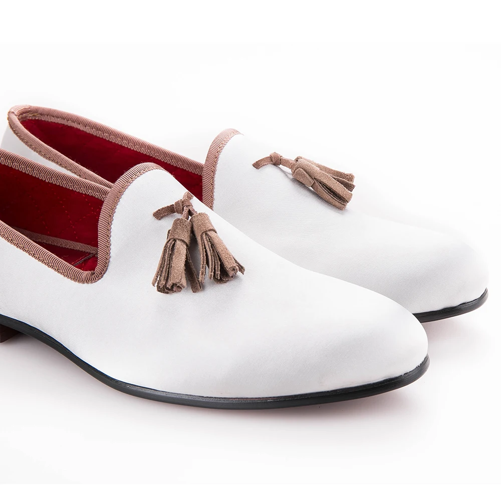 Новинка мужские туфли-лоферы ручной работы белого цвета украшенные стразами и