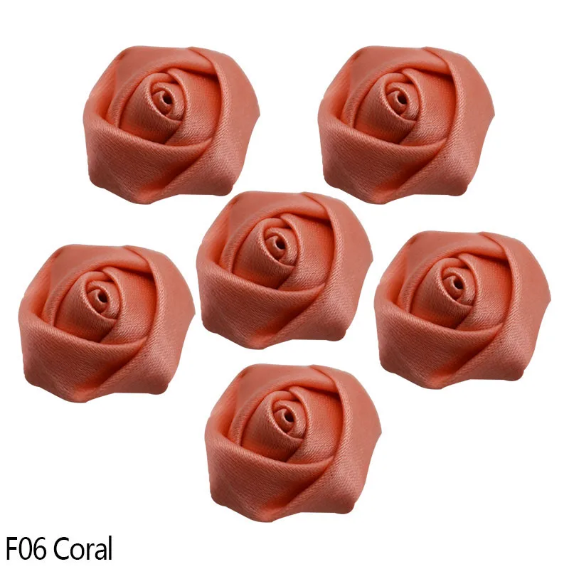 coral 10 шт., 2 см, Мини атласная розовая лента, розочки, тканевый цветок, сделай сам, ручная работа, розы, цветы для дома, свадебные украшения, скрапбукинг, ремесло - Цвет: coral