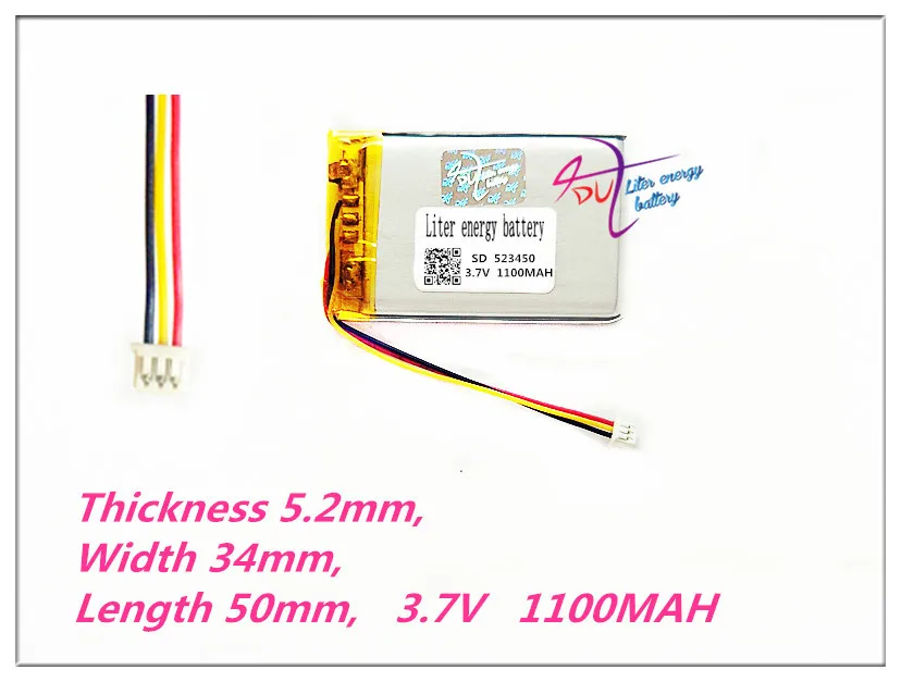 3 потока 523450 3,7 V, 1100 mAH, [503450] PLIB; полимерный литий-ионный/литий-ионный аккумулятор для gps, mp3, mp4, mp5, dvd, bluetooth, модельных игрушек - Цвет: 1PCS