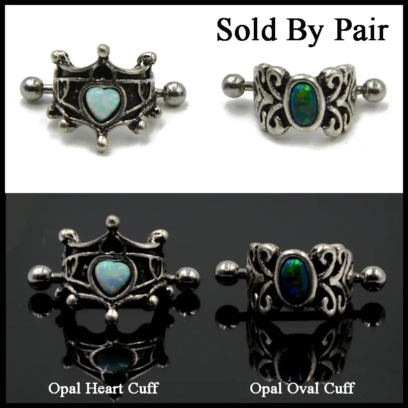 Hot Sale Pair 316l Surgical Steel With Opal Vintage Heart Oval Ear Cartilage Cuff Rings Piercing For Sexy Girls Jewelry 16g | Украшения и