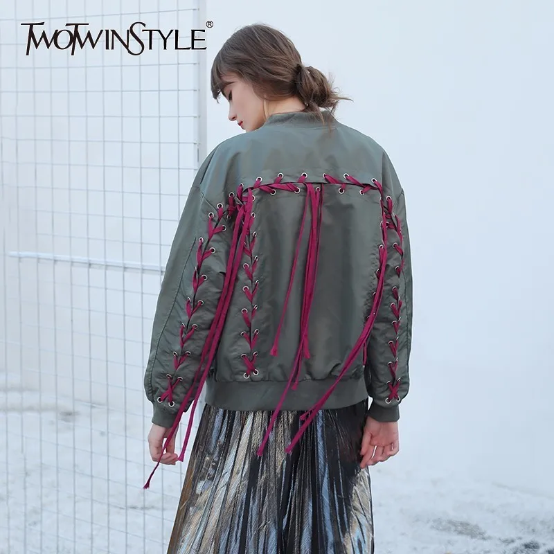 Женская куртка бомбер TWOTWINSTYLE осенняя Повседневная ветровка с перекрестной
