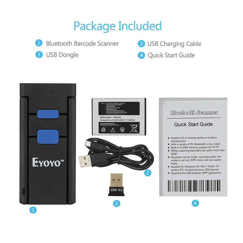 EYOYO MJ 2877 Мини Портативный Bluetooth беспроводной 2D сканер штрих кода декодирование QR