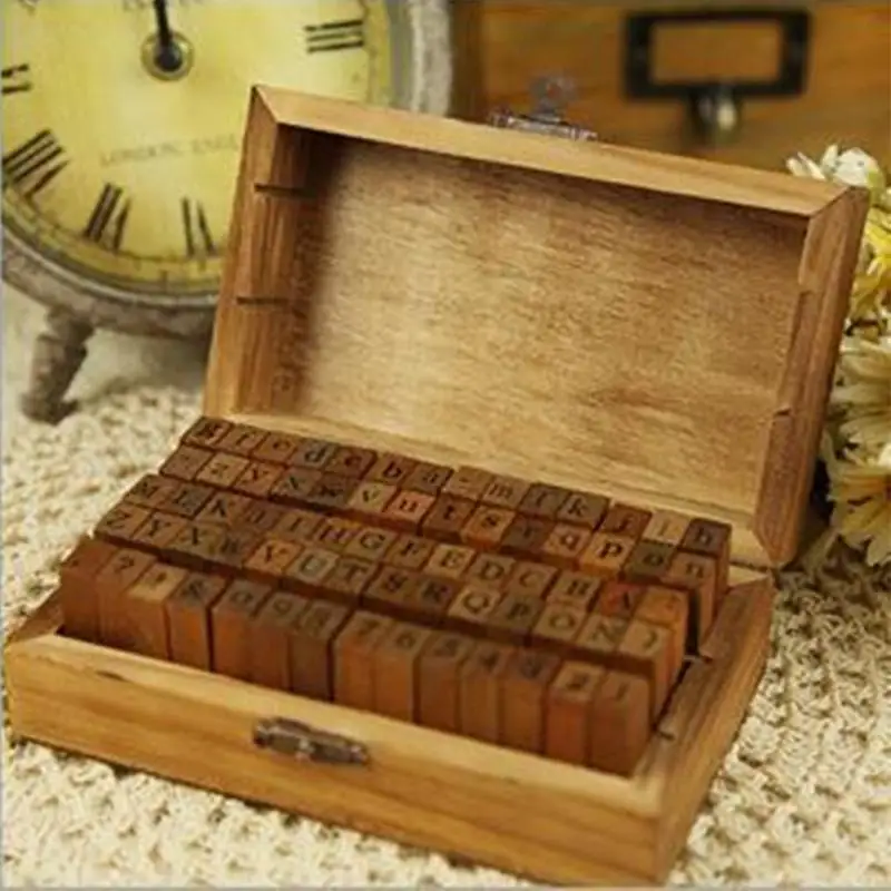 70 шт. Форма печати/курсивные английские буквы DIY ремесло штамп набор символ Алфавит Номер деревянный штамп с деревянной коробкой для хранения
