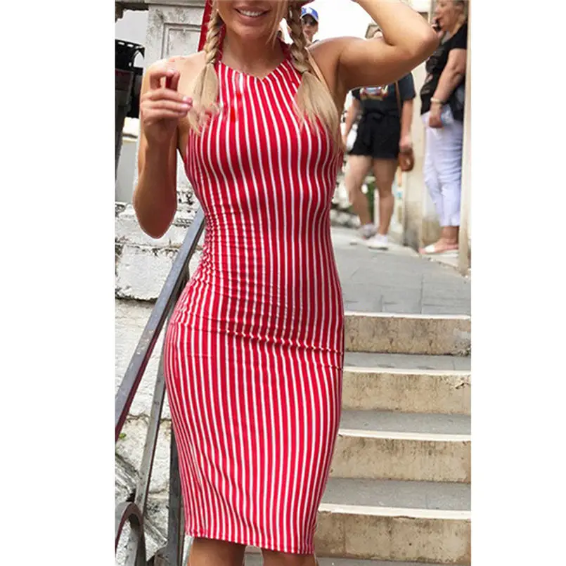 Женское летнее Бандажное платье с открытой спиной в полоску для ночного клуба