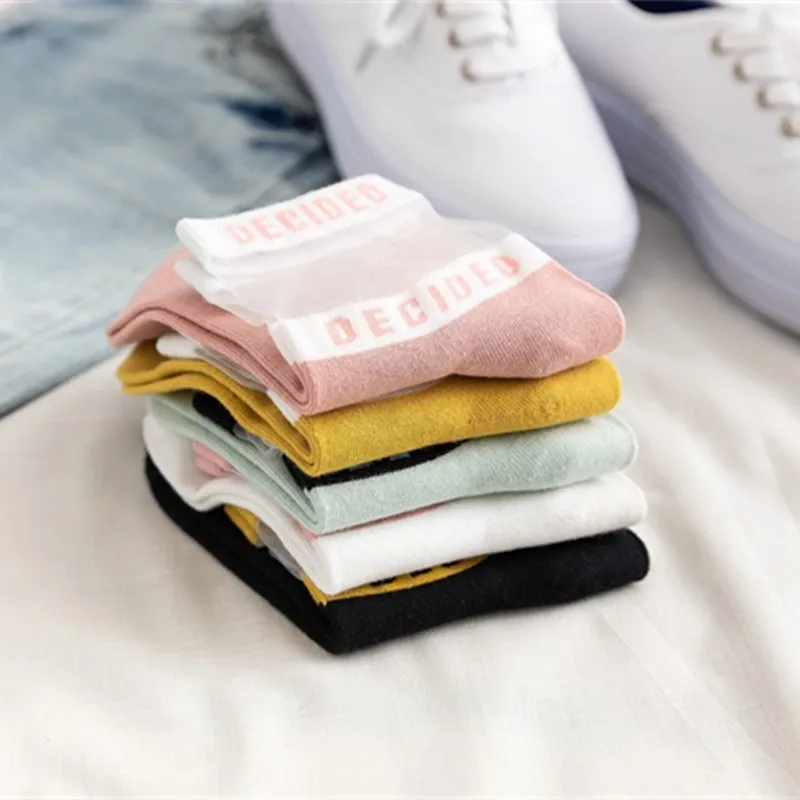 2020 летние прозрачные носки с буквенным принтом для девочек женские хлопковые