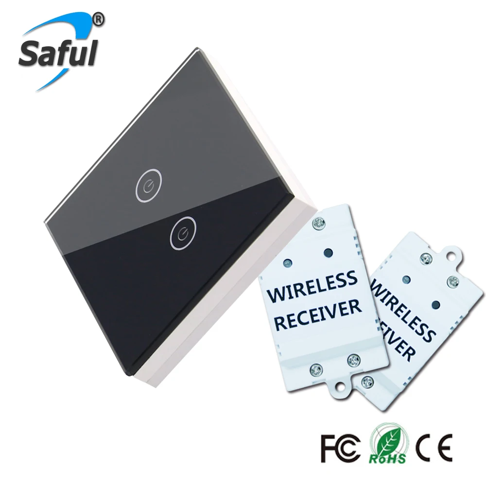 Saful 2 Gang Way настенный сенсорный выключатель беспроводной переключатель экран