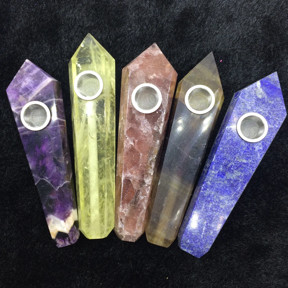 

Natural Crystal Smoking pipe Jade Quartz Tobacco Holder Crystal Cigarette Carb Hole with Stainless Steel Filter