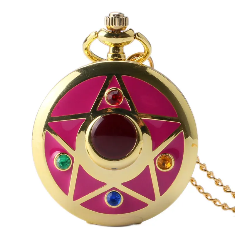 

New Fashion Sailor Moon Theme Star Quartz Pocket Watch With Necklace Chian Gift for Girls Ladies Womens Gifts