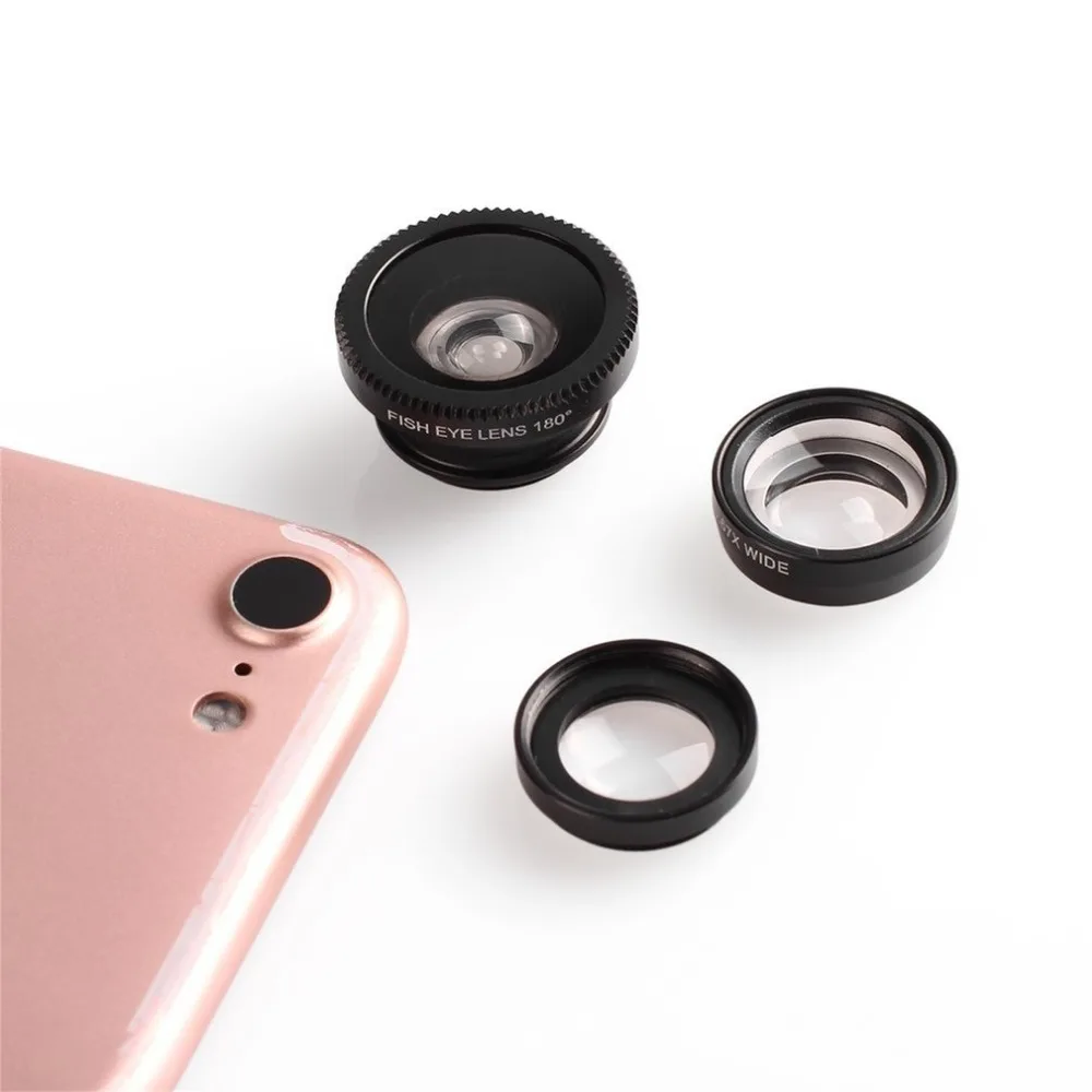3-in-1 Phone Camera Lens Kit Aluminum Clip-On 180 Degree Fisheye + 0.67X Wide Angle 10X Macro For iPhone X 8 7 6 5 | Мобильные