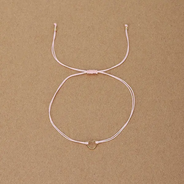 Pink Г. YCX Мода полые сердце золотого цвета браслет пару очарование регулируемый низка на удачу веревки Желание карты Браслеты классический подарки для пары браслеты для пар с пожеланиям - Окраска металла: Pink
