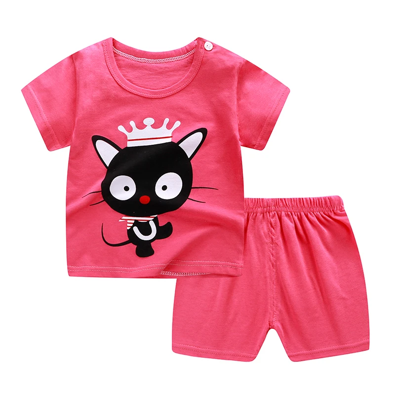 2019 Детская Хлопковая футболка + короткие штаны комплекты одежды для маленьких