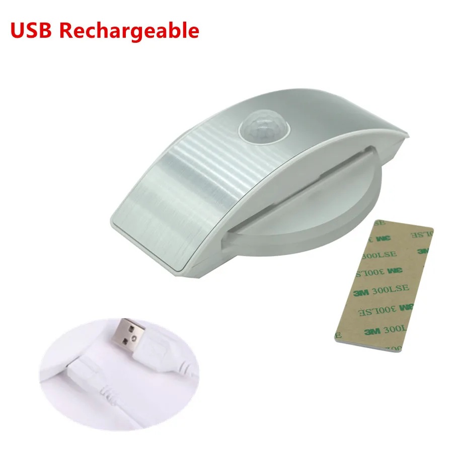 USB заряжаемый датчик движения светодиодный ночник батарея WC Туалет освещение для шкафа-буфета Спальня прикроватный настенный светильник ночного освещения