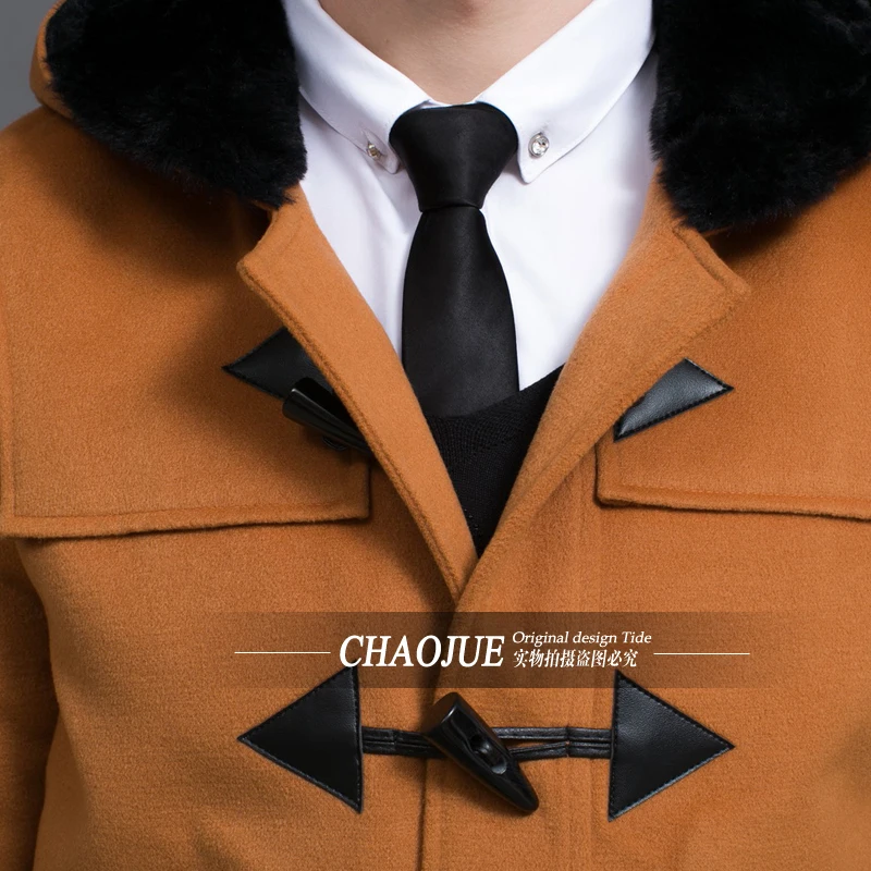 Мужская кашемировая куртка зимняя свободная с капюшоном в европейском стиле