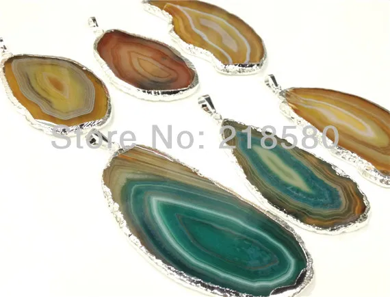 

H-DP41 10pcs Mix Color Agat Slice Druzy Pendant Silver Color Drusy Agat Slice Pendant 38mm-75mm Long