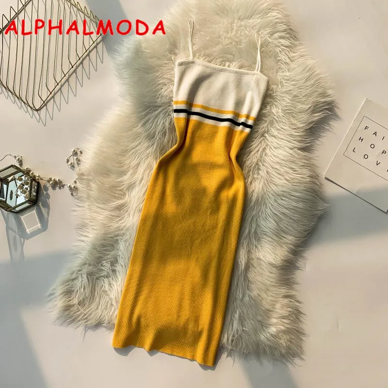 Женское Спортивное трикотажное платье ALPHALMODA облегающий Повседневный Сарафан в