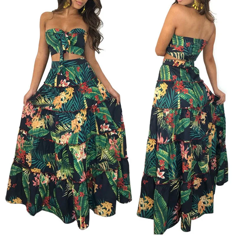 Женский сексуальный комплект из 2 предметов топ с бантом без бретелек длинная