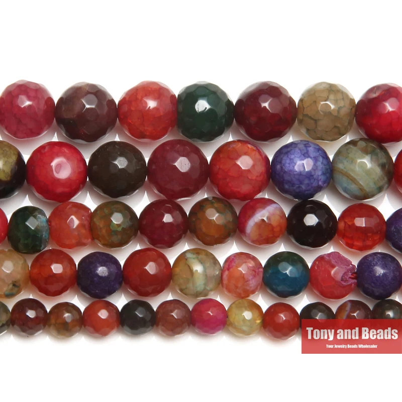 

Natural Stone Mixed Colors Faceted Agate Round Loose Beads 15" Strand 6 8 10 12MM Pick Size For Jewelry Making DIY
